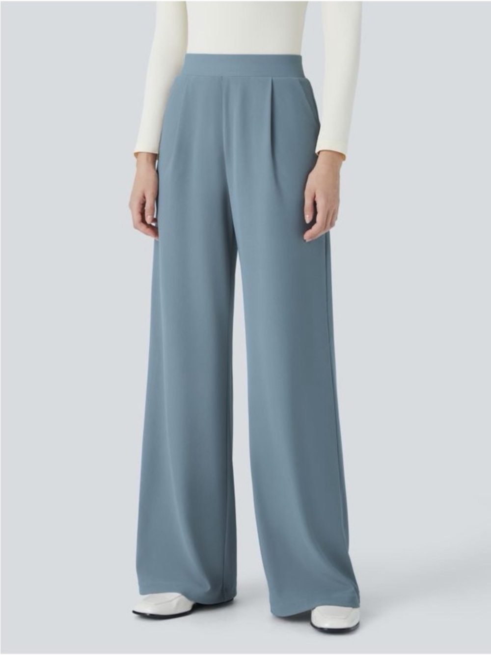 9. HALARA Wide-Leg High-Waist Pants in Dusty Blue